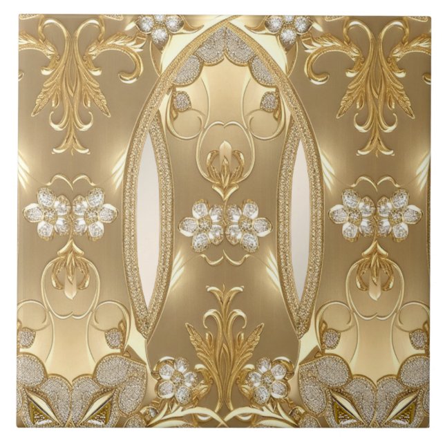 Gold Ornate Floral Ceramic Tile (Front)