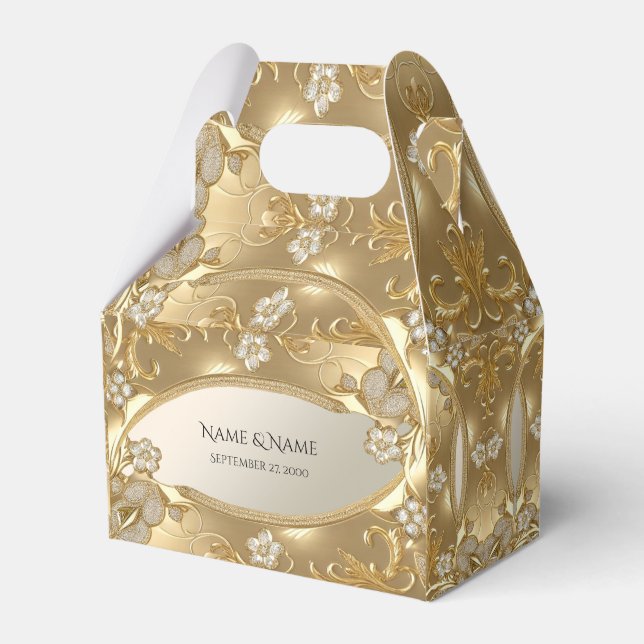 Gold Ornate Floral Favour Box (Front Side)