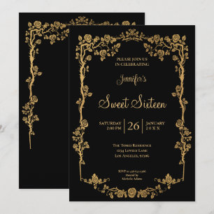 Gold Ornate Floral Frame Sweet 16 Invitation