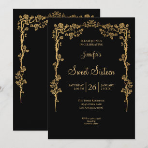 Gold Ornate Floral Frame Sweet 16 Invitation