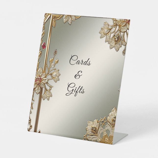 Gold Ornate Floral Frame Tabletop Signs (Front)