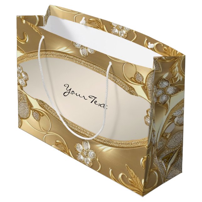 Gold Ornate Floral Gift Bag (Back Angled)