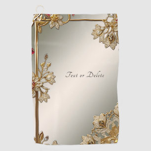 Gold Ornate Floral Golf Towel