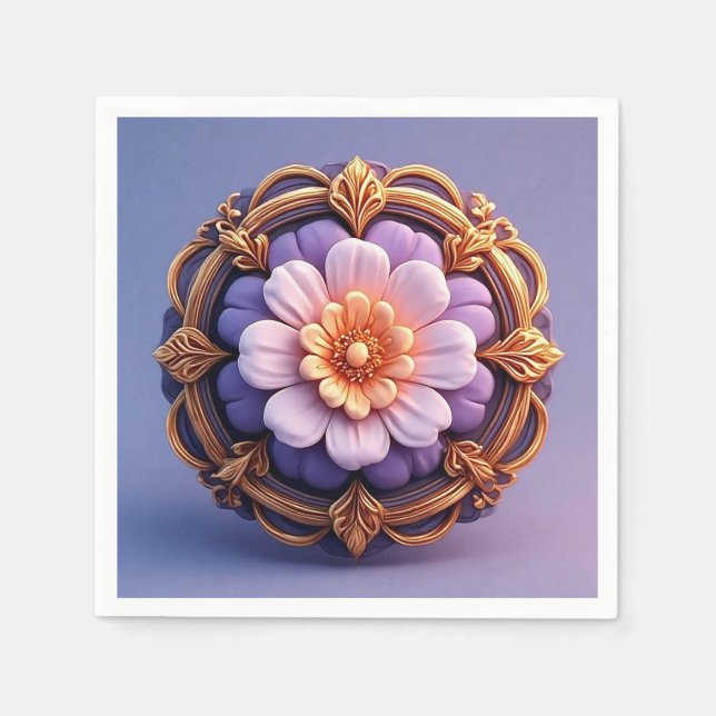 Gold Ornate Floral Medallion Design Napkin (Front)