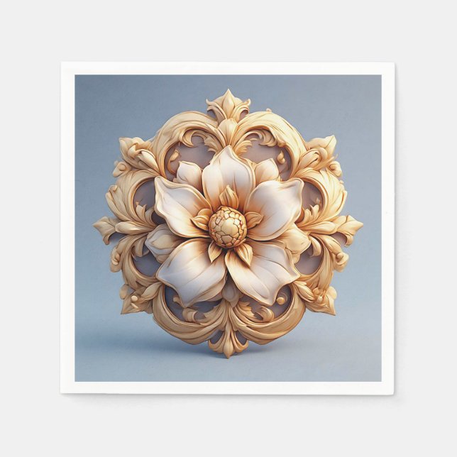 Gold Ornate Floral Medallion Design Napkin (Front)