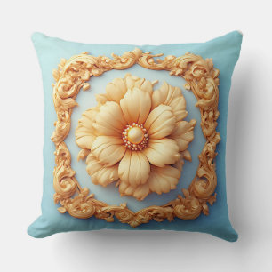 Gold Ornate Floral Medallion Design Throw Pillow