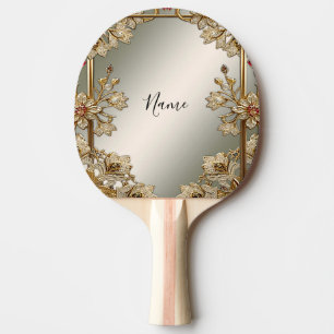 Gold Ornate Floral Ping Pong Paddle