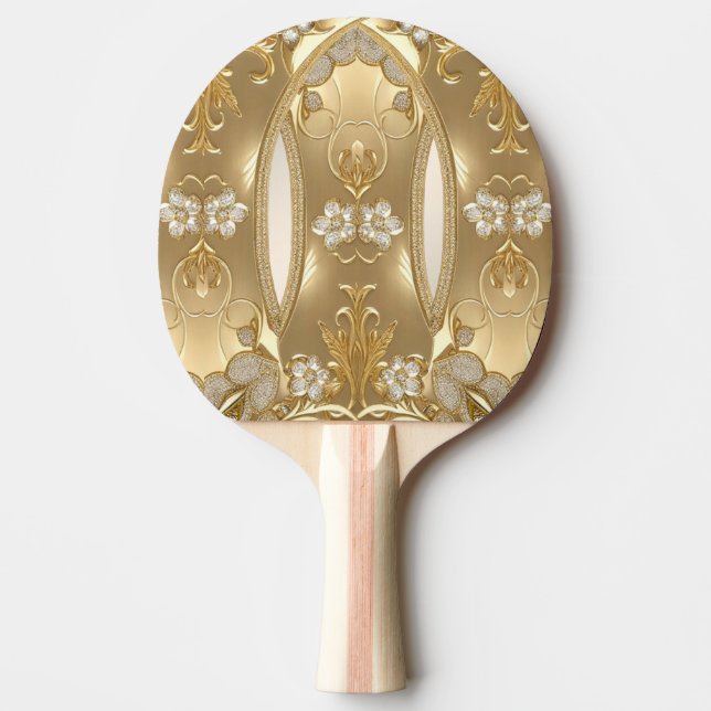 Gold Ornate Floral Ping Pong Paddle (Front)