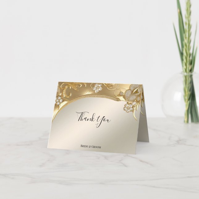 Gold Ornate Floral Thank You Card (Front)