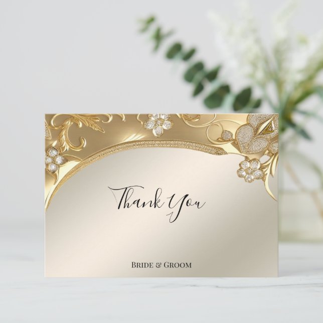 Gold Ornate Floral Thank You Card (Standing Front)