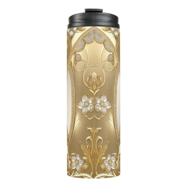 Gold Ornate Floral Thermal Tumbler (Front)