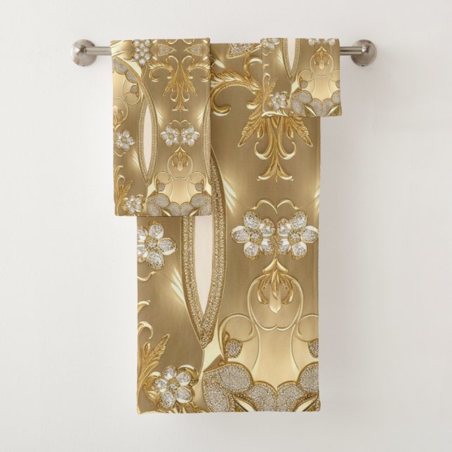 Gold Ornate Floral Towel Set (Insitu)