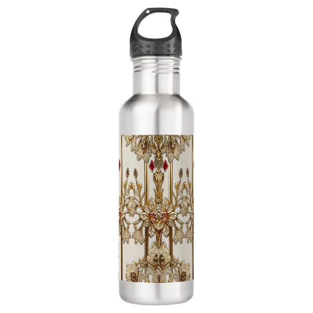 Gold Ornate Floral Water Bottle (Front)
