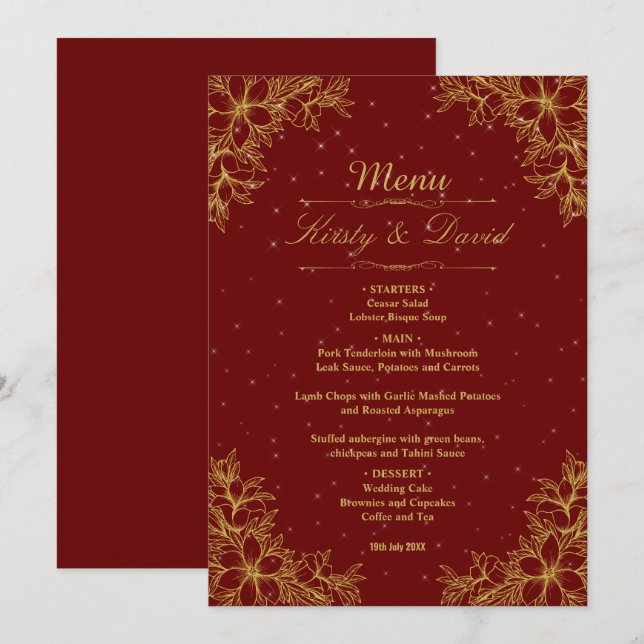 Gold Ornate Floral Wedding  Menu (Front/Back)