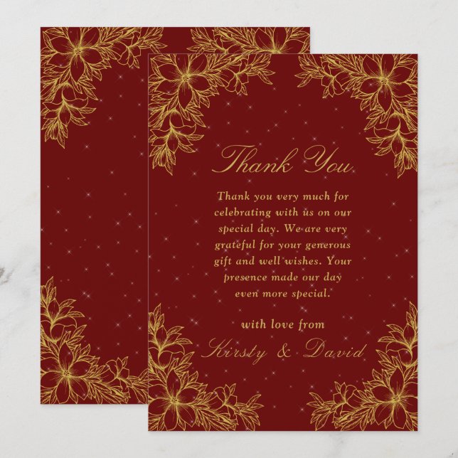 Gold Ornate Floral Wedding Thank You Card (Front/Back)