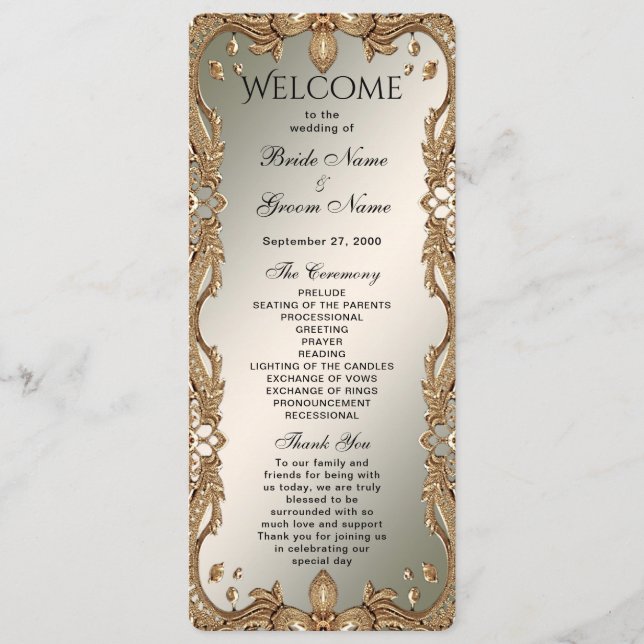 Gold Ornate Frame Wedding Program (Front)