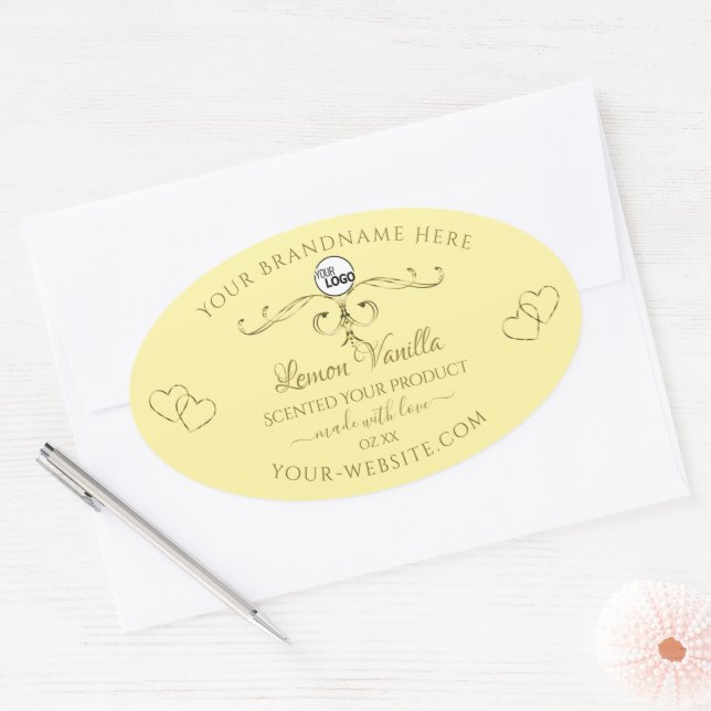 Gold Ornate Hearts Cream Product Labels with Logo (Envelope)