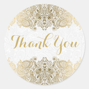 Gold Ornate Paisley White Background Classic Round Sticker