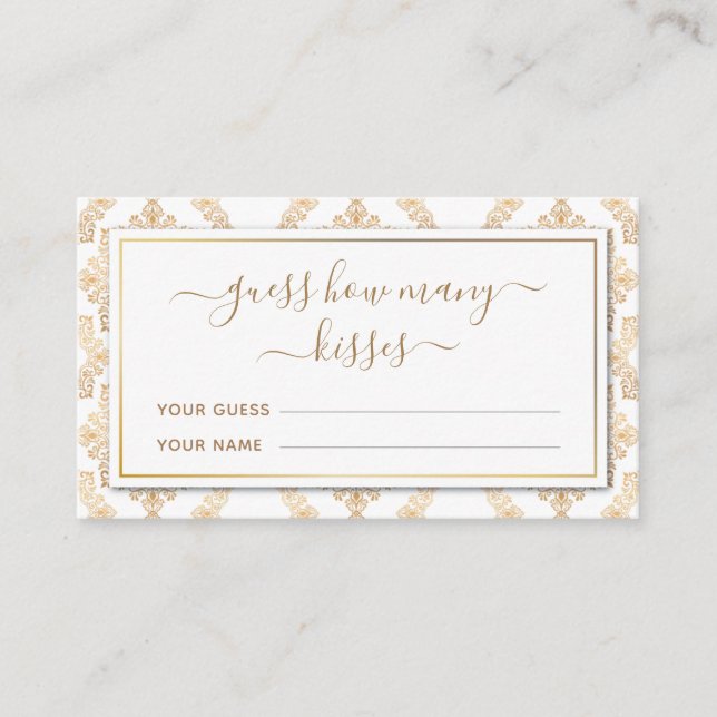 Gold Ornate Pattern Guess How Many Kisses Game Enclosure Card (Front)