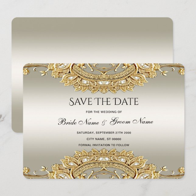Gold Ornate Save The Date Card (Front/Back)