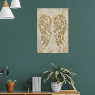 Gold Ornate Scrollwork Twin Horses Heraldic Art Poster