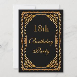 Gold Ornate Swirls 18th Birthday Invitation