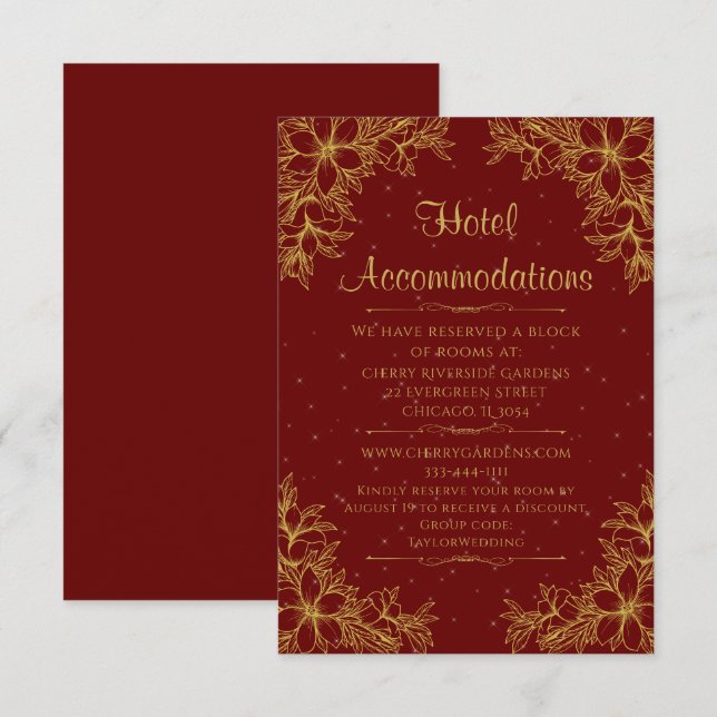 Gold Ornate Wedding Hotel Accommodation Enclosure Card (Front/Back)