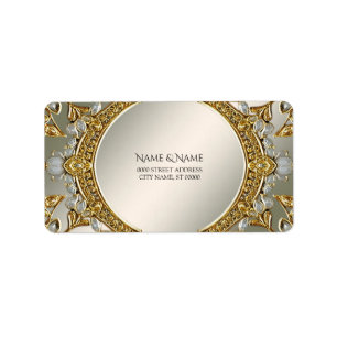 Gold Ornate White Floral Address Label