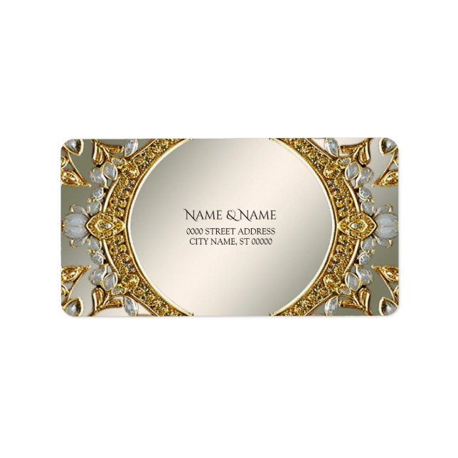 Gold Ornate White Floral Address Label (Front)