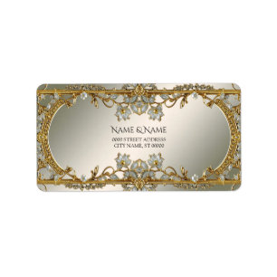 Gold Ornate White Floral Address Label