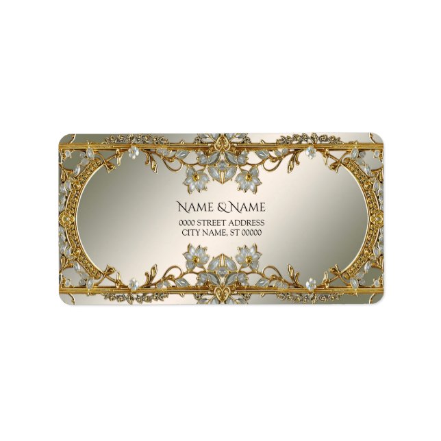 Gold Ornate White Floral Address Label (Front)