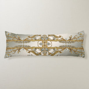 Gold Ornate White Floral Body Pillow
