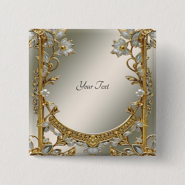 Gold Ornate White Floral Button (Front)