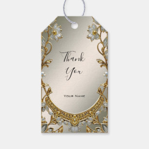 Gold Ornate White Floral Gift Tag