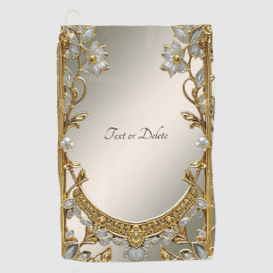 Gold Ornate White Floral Golf Towel