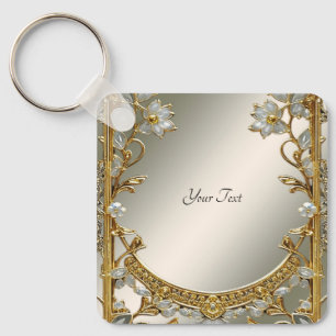 Gold Ornate White Floral Keychain