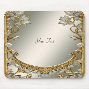 Gold Ornate White Floral Mousepad