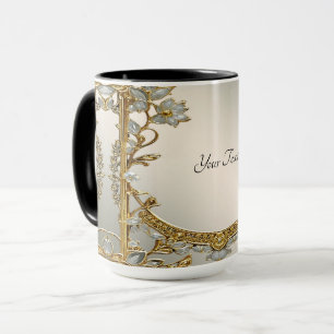 Gold Ornate White Floral Mug