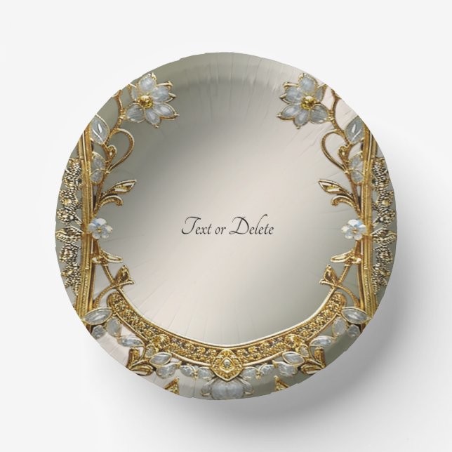 Gold Ornate White Floral Paper Plate (Front)