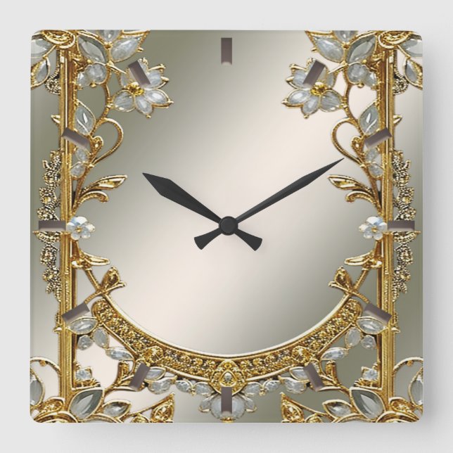 Gold Ornate White Floral Wall Clock (Front)