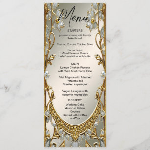 Gold Ornate White Floral Wedding Menu