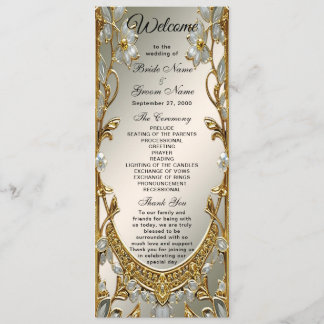 Gold Ornate White Floral Wedding Programme