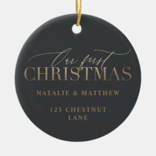 Gold our first Christmas new house or newly wed Ceramic Ornament