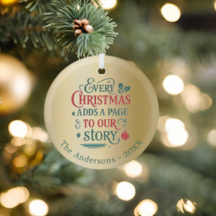 Gold our story typography Christmas Glass Ornament