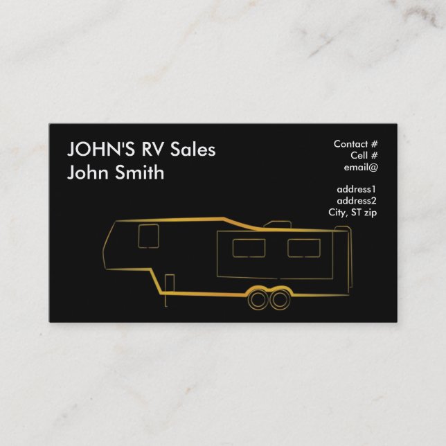 Gold outline 5th wheel trailer camper business card (Front)
