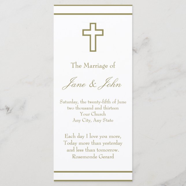 Gold Outline Cross Set Wedding Program (Front)