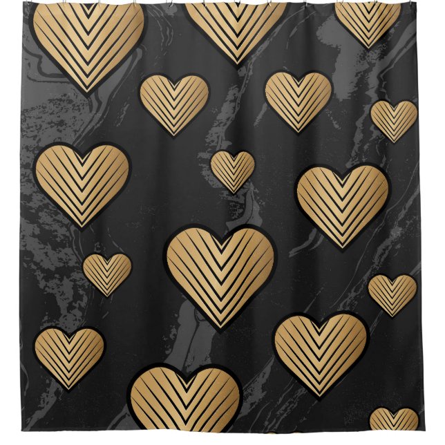 Gold Outline Hearts on Black Marble Texture (Front)