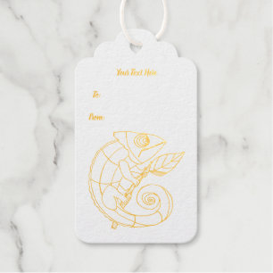 Gold Outline Illustration Abstract Lizard on Leaf Gift Tags