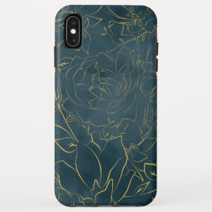 Gold outline illustration vintage roses pattern iPhone XS max case