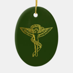 Gold Outline of Chiropractic Medical Symbol Ceramic Ornament